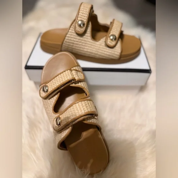 Steve Madden Tan Woven Double-Strap Slide Mules- brand new - Picture 3 of 3